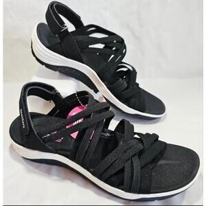Skechers Reggae Cup Simply Biased Sandals Black Women's Size 8 #163506 NWT